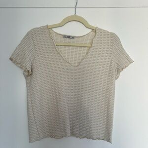 Zara Beige Textured Short Sleeve Top